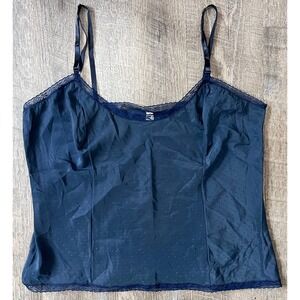 Vintage Barbizon cami textured navy with‎ lace trim size L